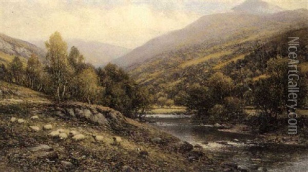 Near Capel Curig, North Wales Oil Painting - Alfred Augustus Glendening Sr.