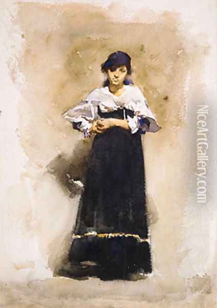 Young Woman with a Black Skirt Early 1880s Oil Painting - John Singer Sargent