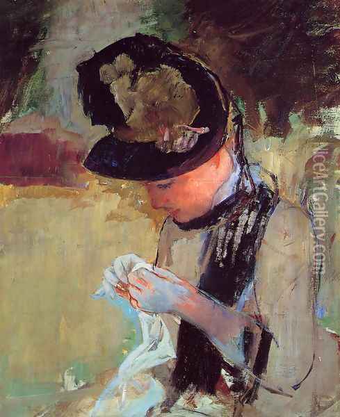 Young Woman Sewing In The Garden Oil Painting - Mary Cassatt