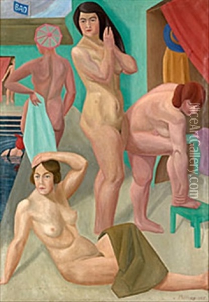 Badhuset Oil Painting - Bjarne Lund