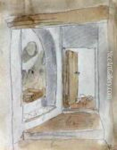 Interieur De Maison Oil Painting - Eugene Delacroix