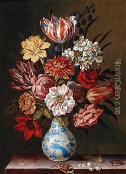 A Flower Still Life With Tulips Oil Painting - Bartholomeus Assteyn