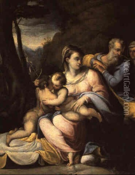Sacra Famiglia Con San Giovaninno E Sant'anna Oil Painting - Lavinia Fontana