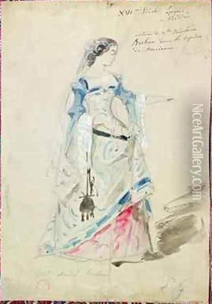 Costume design for Mlle Madeleine Brohant 1833-1900 for the role of Marianne in Les Caprices de Marianne Oil Painting - Eugene Pierre Francois Giraud