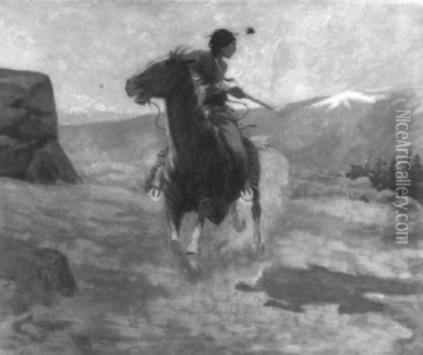 Cheyenne Spirited Indian, Sheridan, Wyoming Oil Painting - Elling William Gollings