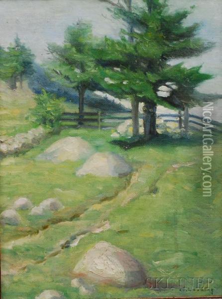 Landscape With Rocky Field And Pine Trees Oil Painting - Jonas Joseph LaValley