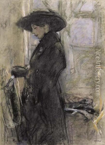Jeune Femme De Profil Avec Un Large Chapeau Noir Oil Painting - Jean-Edouard Vuillard