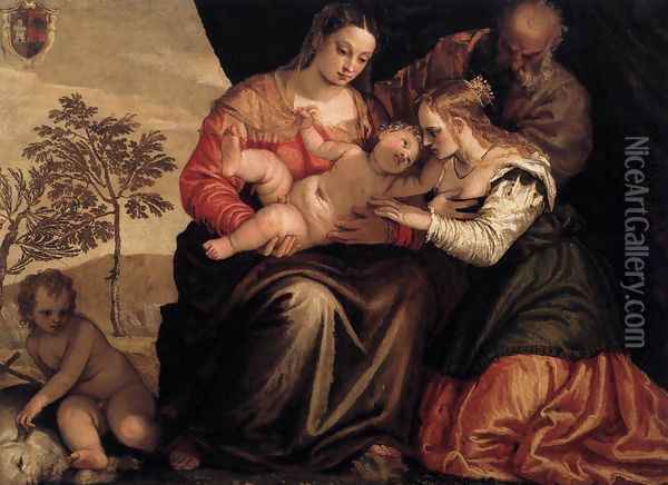 Mystic Marriage of S Catherine 1547 Oil Painting - Gian Battista Zelotti