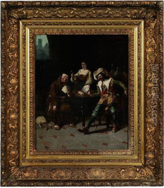 Monk And Cavalier Playing Cards Oil Painting - Frank Charles Peyraud
