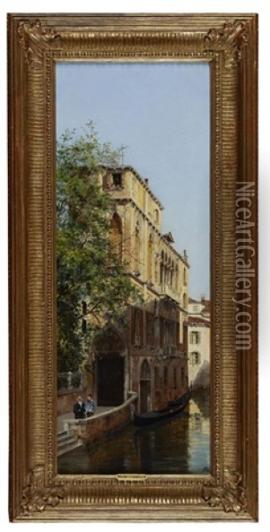 A Venetian Backwater Oil Painting - Antonietta Brandeis