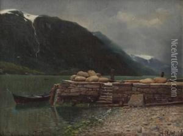 Fra Odda, Hardangerfjorden 1875 Oil Painting - Hans Schleich