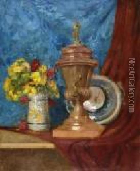 Samovar Et Bouquet De Fleurs Oil Painting - Eugene Henri Cauchois
