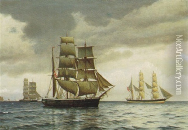 Marine Med Talrige Sejskibe Oil Painting - Christian Blache
