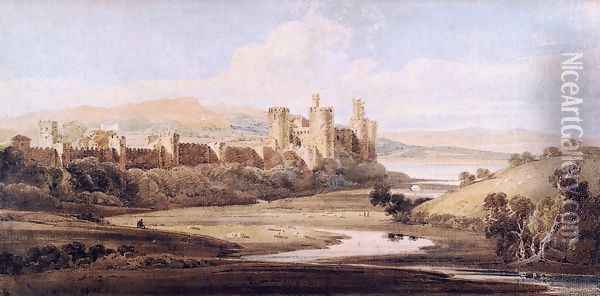 Castle Conway from the River Gyffin Oil Painting - Thomas Girtin