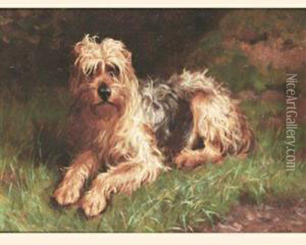 A Terrier In A Landscape Oil Painting - Alfred Duke