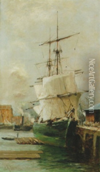 Segelfartyg Vid Kaj Oil Painting - Charles James Lauder