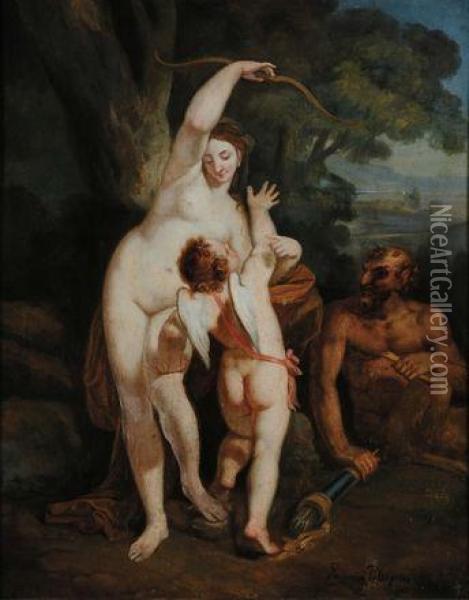 Venere, Cupido E Satiro Oil Painting - Domenico Pellegrini