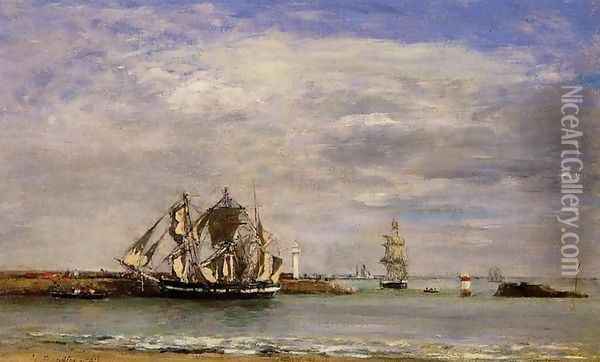 Trouville, the Jettys, High Tide I Oil Painting - Eugene Boudin