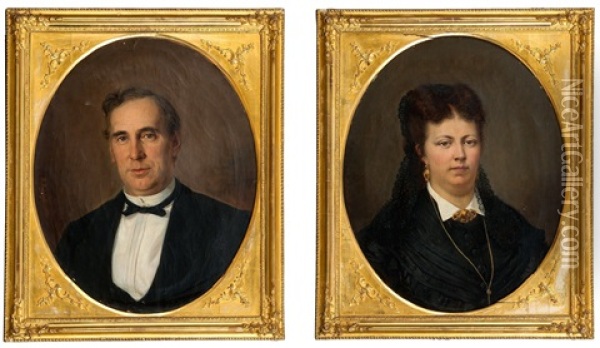Senator Alexander Frey And His Wife Oil Painting - Bernhard Reinhold