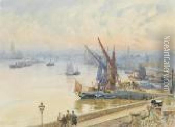 Chelsea Harbour From Cheyne Walk Oil Painting - Herbert Menzies Marshall