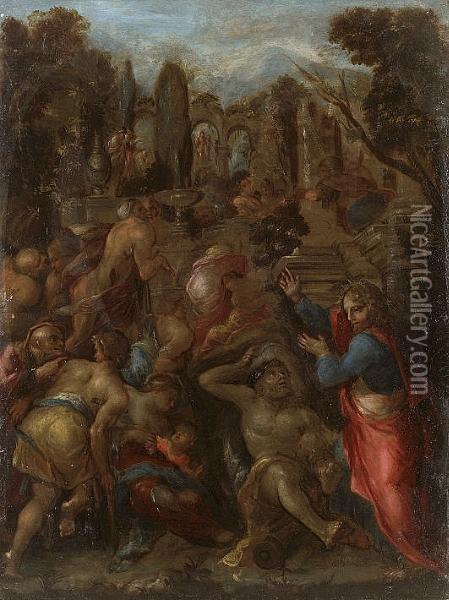 The Raising Of Lazarus; And The Healing Of The Paralytic Oil Painting - Giovanni Demio