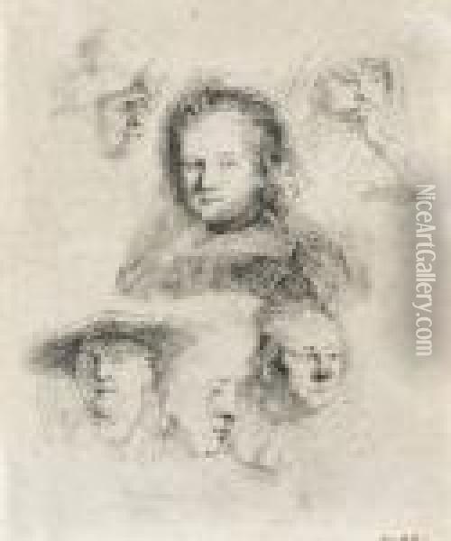 Head Of Saskia And Others Oil Painting - Rembrandt Van Rijn