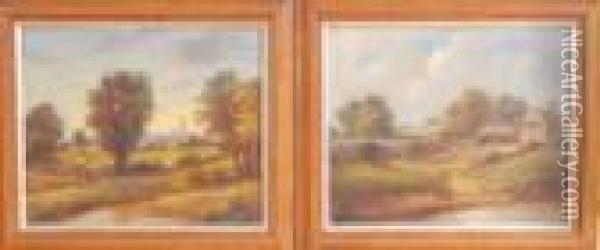 M Mascall - Pair, Rural Landscape Scenes Oil Painting - Christopher Mark Maskell