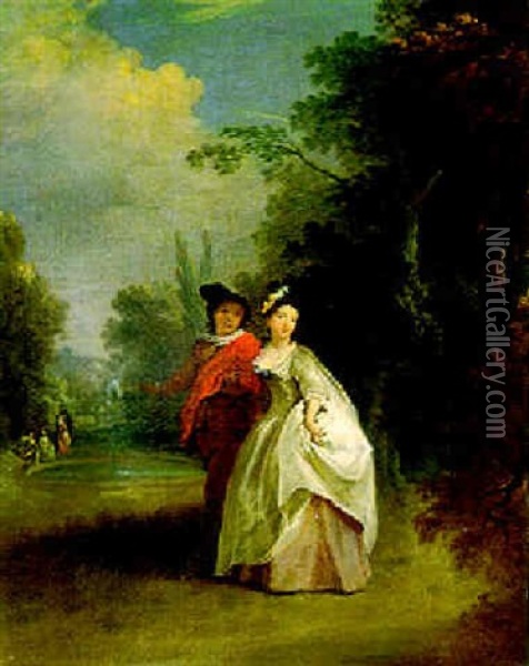 Elegante Paare In Parklandschaften Oil Painting - Jacques Sebastien Le Clerc