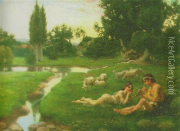 Idyllic River Landscape Oil Painting - Eugen Siegert