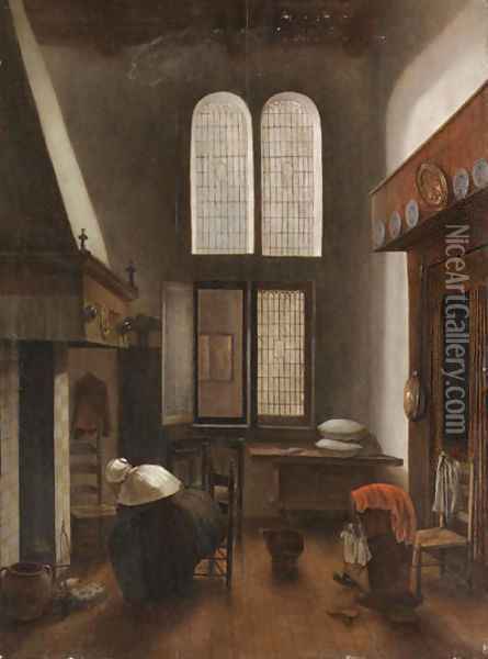 An interior of a house with a seated woman Oil Painting - Jacobus Vrel