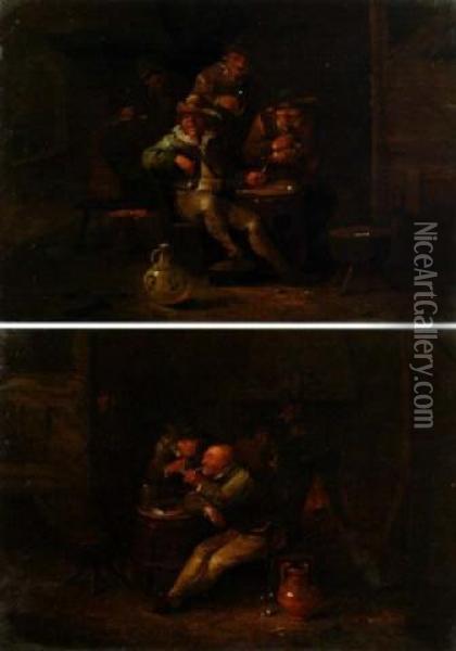 Both Signed With Initials 'e H K' (the Hk In Ligature, Lower Left) Oil On Panel Oil Painting - Egbert Ii Van Heemskerck