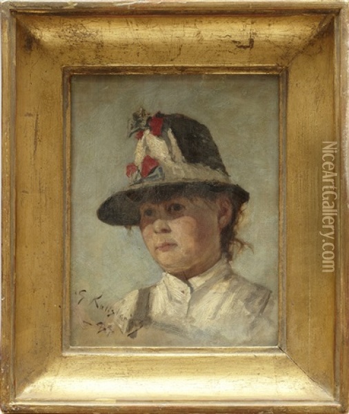 Portratt Mojligen Forestallande Konstnarens Yngre Syster Anna. Oil Painting - Gottfried Kallstenius