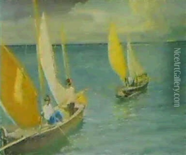 Pescatori (ritorno Dalla Pesca) Oil Painting - Pietro Fragiacomo