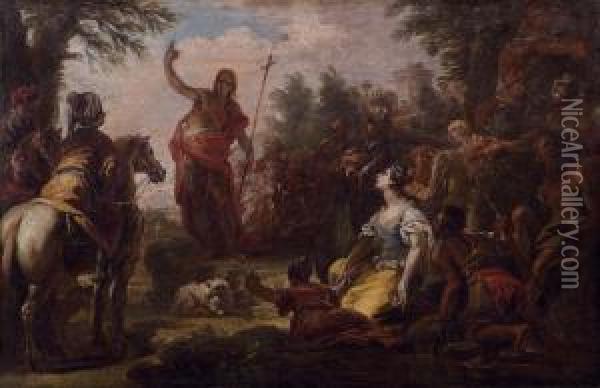 La Predica Del Battista Oil Painting - Giovanni Antonio Pellegrini