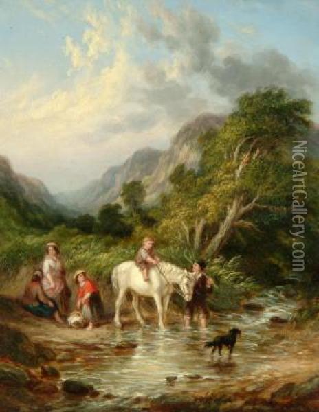 Crossing The Stream, And The Tired Geaners Oil Painting - John Anthony Puller