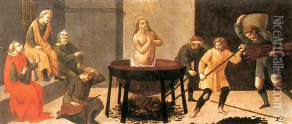 Predella: Martyrdom of St John 1488 Oil Painting - Bartolomeo Di Giovanni