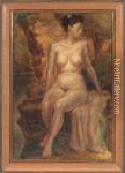 Nude Woman Seated On Rocks Oil Painting - John Steuart Curry