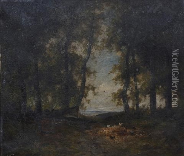A Wooded Landscape With Chickens In A Clearing Oil Painting - Patrick Nasmyth