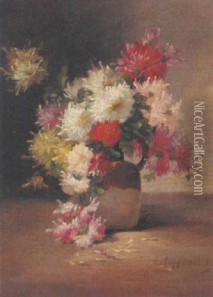 Chrysanthemums In A Jug Oil Painting - Edmond Van Coppenolle