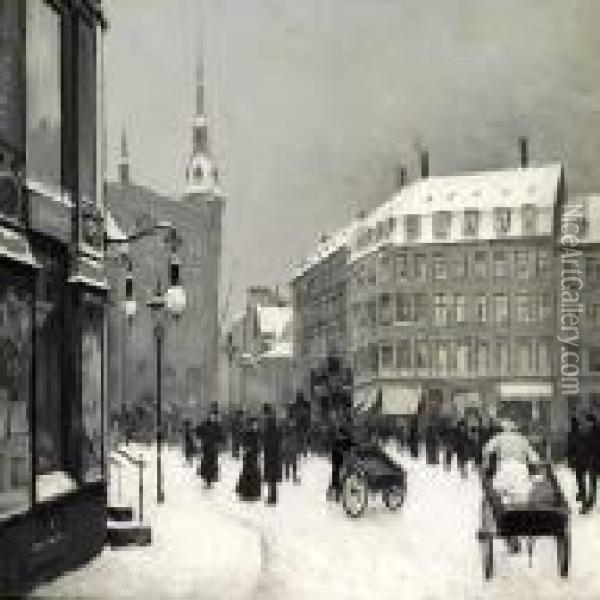A Winter Day On Kultorvet In Copenhagen Oil Painting - Paul-Gustave Fischer