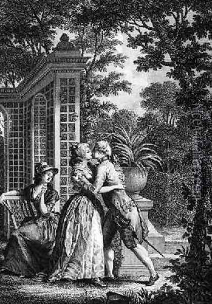 The First Kiss of Love illustration from La Nouvelle Heloise by Jean-Jacques Rousseau 1712-78 Oil Painting - Nicolas Andre Monsiau