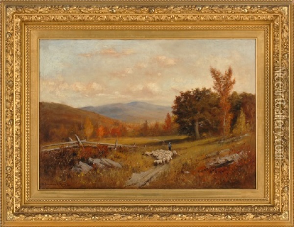Herding Sheep And Mountains In The Distance Oil Painting - William Ferdinand Macy