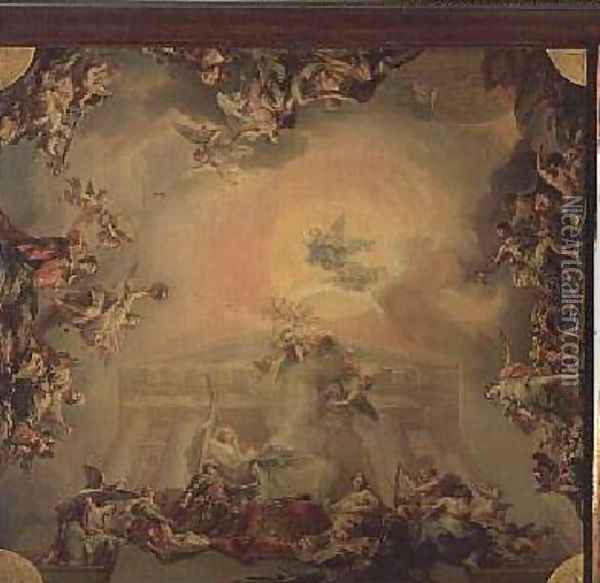 Sketch for a ceiling painting The Institution of the Order of St Charles III Oil Painting - Vicente Lopez y Portana