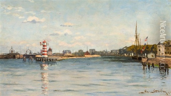 Hafen Von Warnemunde Oil Painting - Friedrich Ludwig Christian Sturm