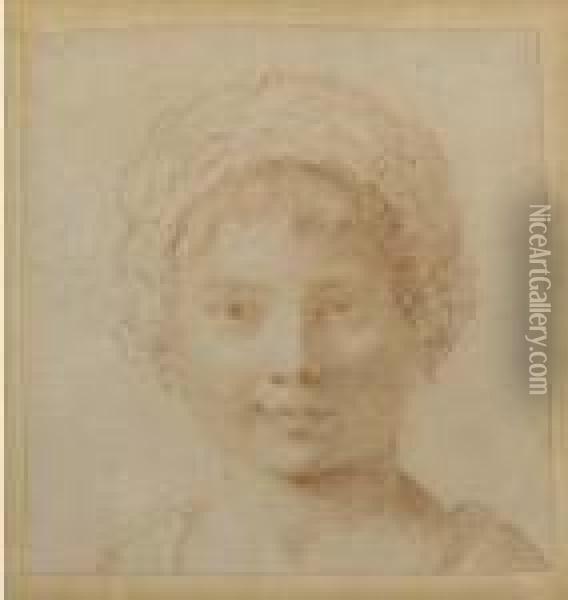 Portrait Of A Young Girl, Bust Length Oil Painting - Francesco Bartolozzi