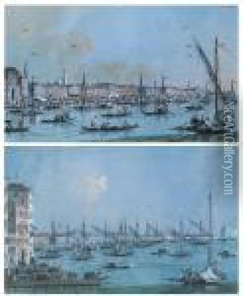 Venice, A Pair Of Views Of The Riva Degli Schiavoni Oil Painting - Giacomo Guardi