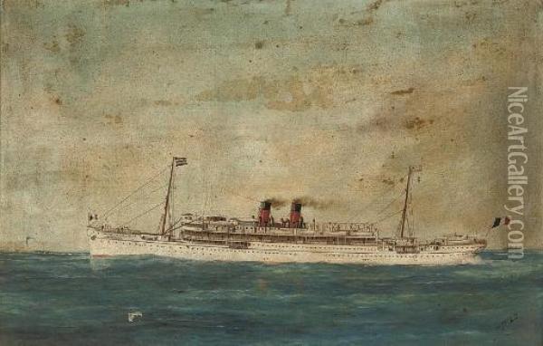 The French Liner Oil Painting - Marie-Edouard Adam Of Le Havre
