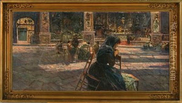 Praying Women In An Italian Cathedral Oil Painting - Holger Hvitfeldt Jerichau