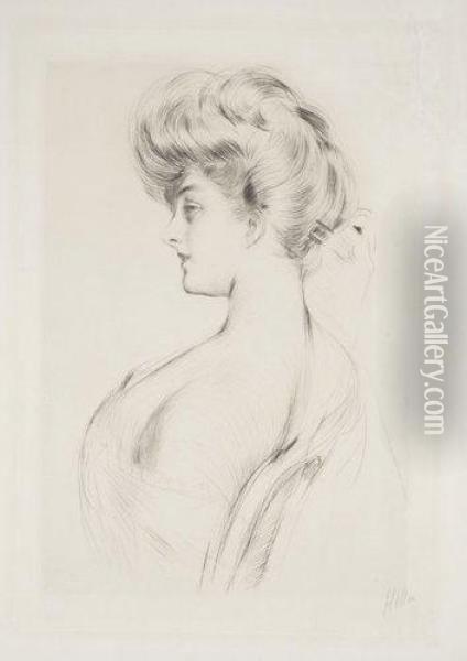 Jeune Femme De Trois-quarts Vers La Gauche, Peigne Dans Les Cheveux Oil Painting - Paul Cesar Helleu