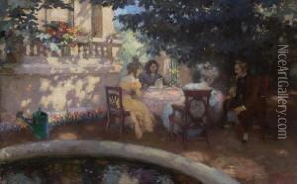Nachmittagskaffee Im
 Garten. Oil Painting - Paul Paede